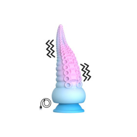 Gode ventouse tentacule Kraken vibrant 18 cm rose et bleu USB 